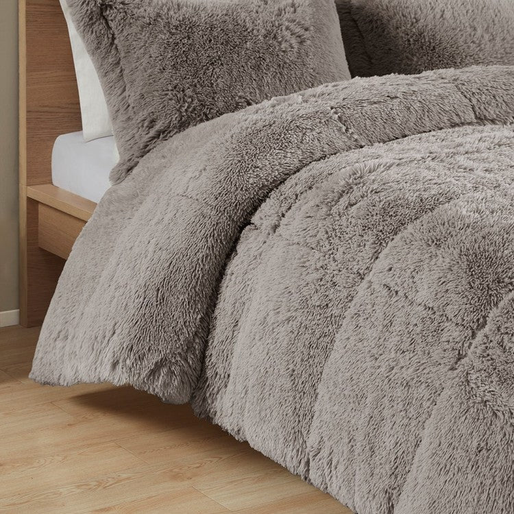 King Cal King Shaggy Long Fur Comforter Mini Set