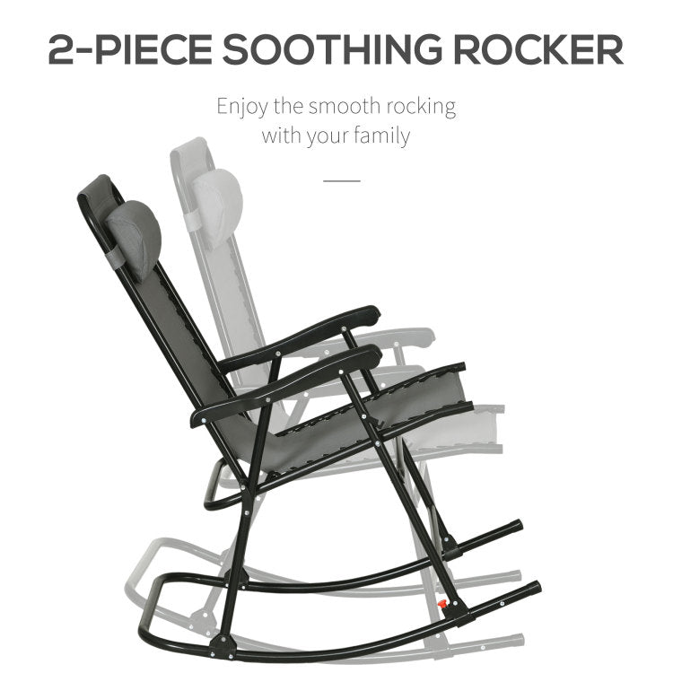 Outsunny 2 Piece Outdoor Rocking Chair Set, Patio Folding Lawn Rocker Set With Headrests For Yard, Patio, Deck, Backyard, Gray