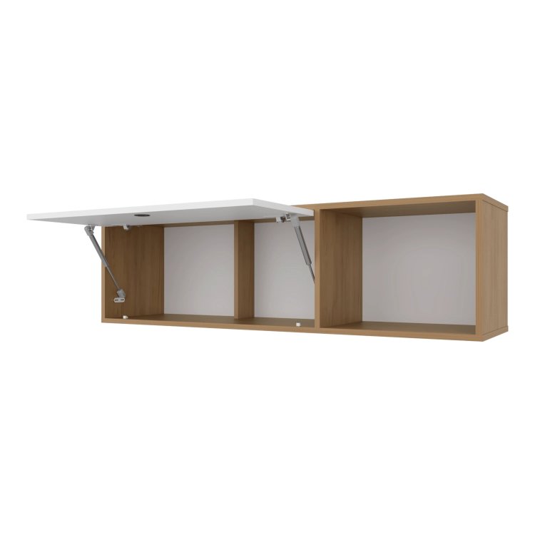 Natural Oak And White Wall Mounted Cabinet With Lift Up Door