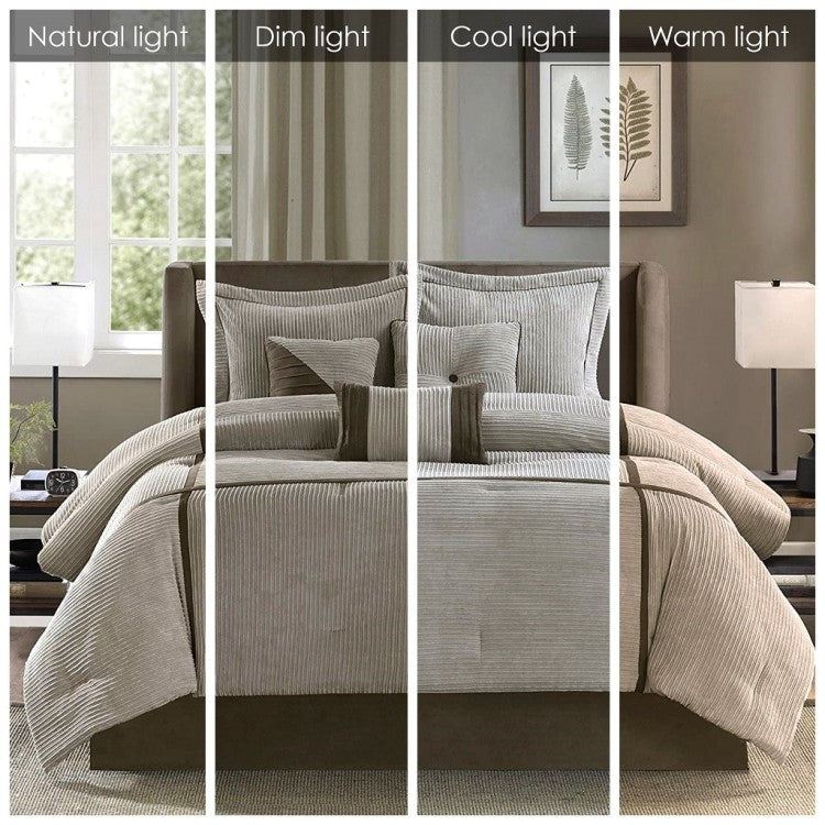 7 Piece Micro Corduroy Comforter Set Taupe Queen
