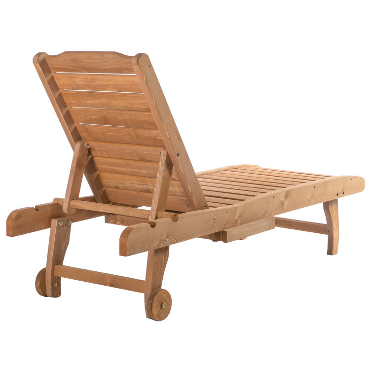 Outsunny Outdoor Chaise Lounge Pool Chair, Built In Table, Reclining Backrest For Sun Tanning Sunbathing, Rolling Wheels, Red Wood Look