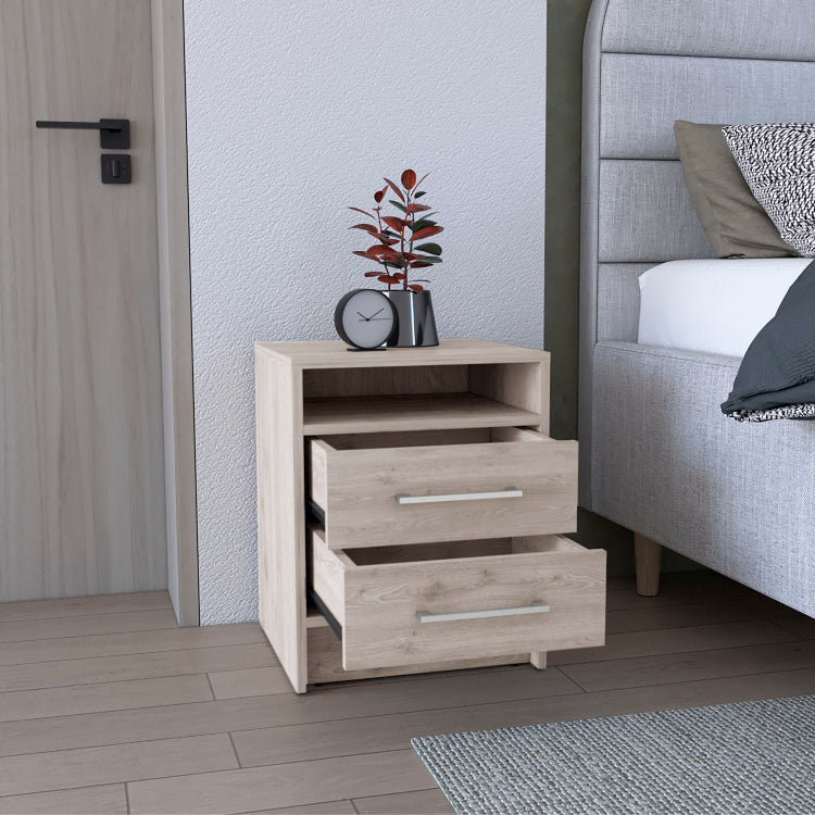 Eter Nightstand , End Table, Side Table Superior Top, Two Drawers Light Gray