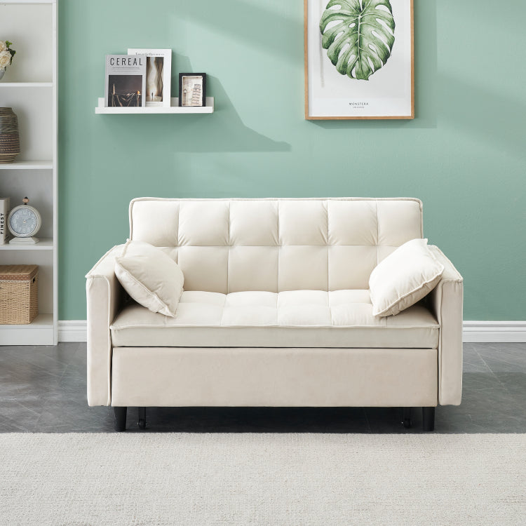 Modern Velvet Sofa, Sofa Pull Out Bed, Small Beautiful Seat Casual Sofa With Back, With Pillow, Pockets, Living Room Furniture, 3 In 1 Convertible Sleep Sofa Bed