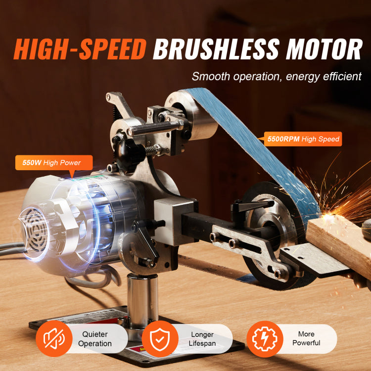 Belt Grinder Sander, 30 X 1 Inch Variable Speed Belt Polisher With Vfd, 550W Polishing Grinding Machine With 2 Grinding Moulds & 3Pcs Sanding Belts For Metalworking, Knife Making