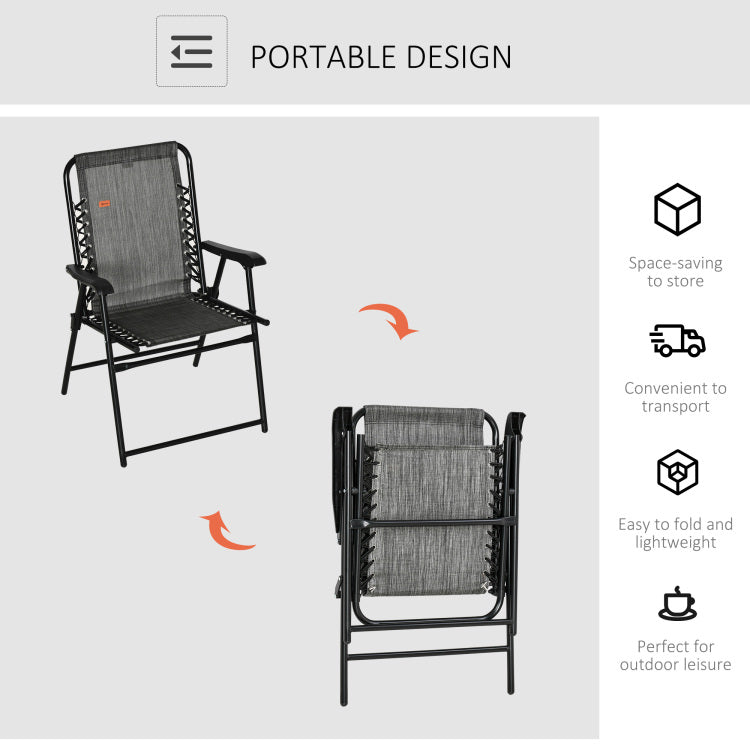 Outsunny Patio Folding Chair, Outdoor Bungee Sling Chair W Armrests, Portable Lawn Chair For Camping, Garden, Pool, Beach, Backyard, Gray