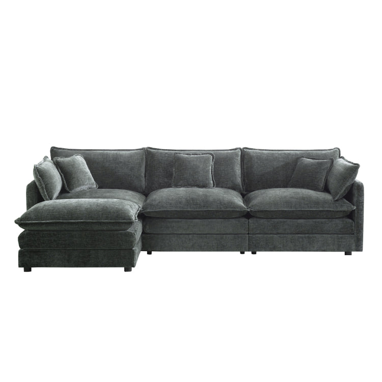 Free Combination Comfy Upholstery Modular Oversized L Shaped Sectional Sofa With Reversible Ottoman, Gray Chenille