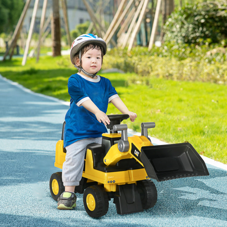 Aosom Ride On Excavator For Kids, Caterpillar Cat Licensed Ride On Digger Construction Vehicles With Manual Shovel, Horn, Hidden Storage, Foot To Floor No Power Kids Ride On Car For 1.5 3 Years