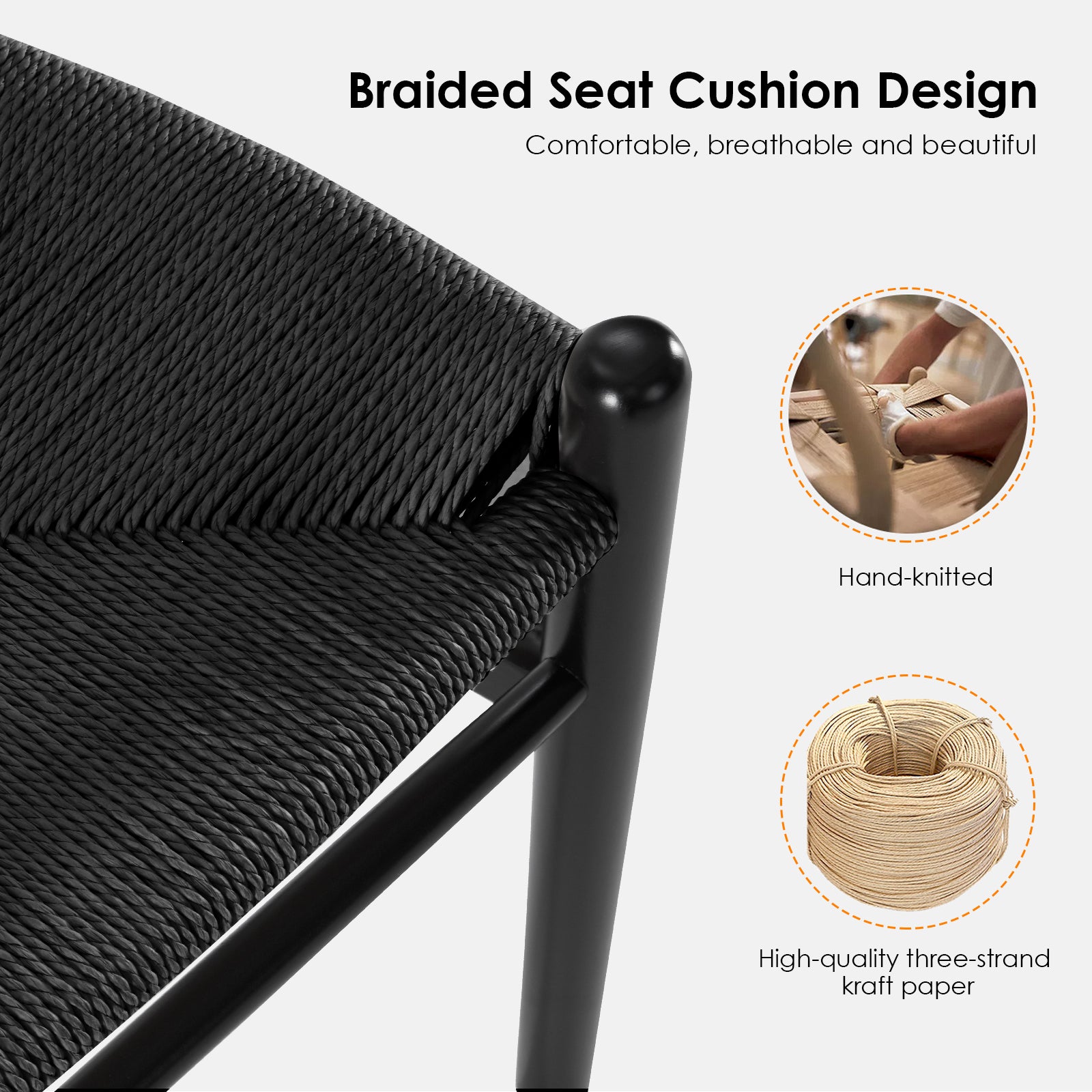 Wishbone Barstool,Weave Counter Height Bar Stools, Fully Assembled Rattan Bar Chairs For Kitchen Island,1Pc,Black