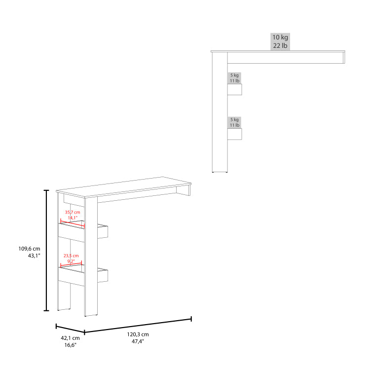 Aurora Bar Table With Storage Shelf, Modern Design For Home Bar, Kitchen Or Dining Room, White