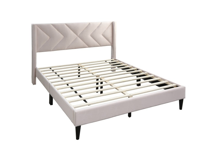 Elegant Modern Full Size Bed Clean Lines Design Headboard 1Pc Light Pink Velvet Upholstered Bedframe