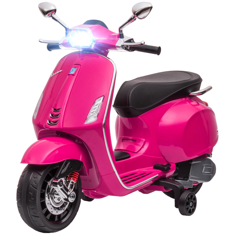 Qaba Vespa Licensed Electric Motorcycle For Kids, 6V Toddler Motorcycle, Battery Operated Motorbike For Kids With Music, Fm Radio, Headlight, Single Button Start For 3 6 Years, Pink