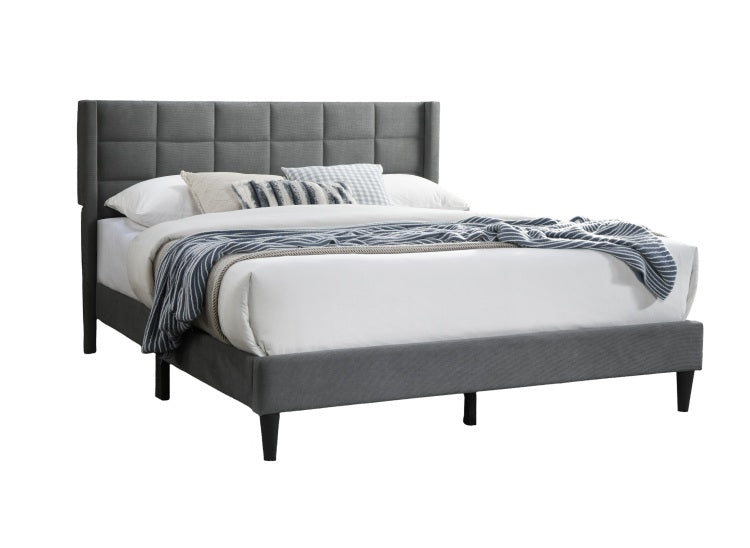 Elegant Modern 1Pc Full Size Bed Upholstered Box Design Headboard Bedframe Gray Brushed Linen
