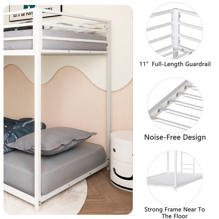 Same As B083P160613 Adam Sturdy Twin Over Twin Bunk Bed Metal White For Kids And Adult, Low Profile And Easy Climbing With Stable Ladder