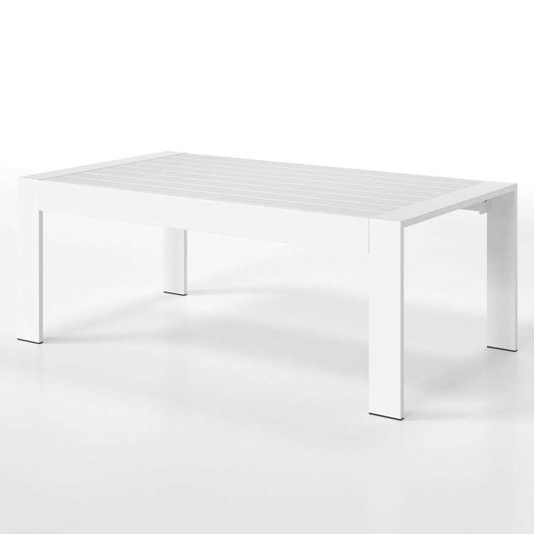All Weather Aluminum Outdoor Coffee Table, Modern Coffee Table For Outside, Rectangle Patio Coffee Table White