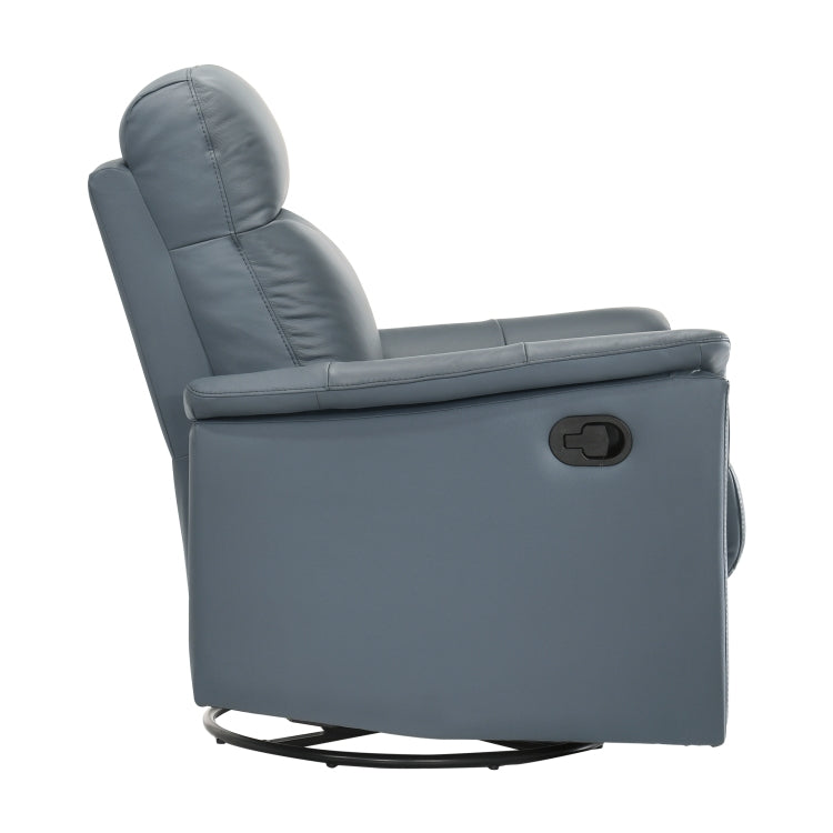 Blue Gray Leather Upholstered Reclining Chair Swivel Glider Motion Modern Living Room Furniture Comfort Chair 1Pc