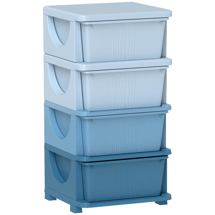 Qaba 4 Tier Kids Storage Unit, 4 Drawer Chest Toy Organizer Plastic Bins For Kids Bedroom Nursery Kindergarten Living Room For Boys Girls Toddlers, Blue