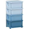 Qaba 4 Tier Kids Storage Unit, 4 Drawer Chest Toy Organizer Plastic Bins For Kids Bedroom Nursery Kindergarten Living Room For Boys Girls Toddlers, Blue