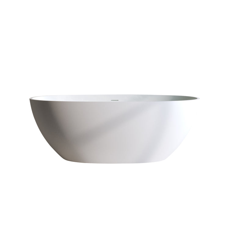 59'' Solid Surface Matte Tub, Solid Surface Soaking Tub, Stone Resin Freestanding Bathtub, Thick Edge Stand Alone Tubs With Overflow, Pop Up Drain, Matte White Oval