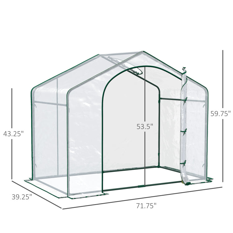 Outsunny 6' X 3' X 5' Portable Walk In Greenhouse, Pvc Cover, Steel Frame Garden Hot House, Zipper Door, Top Vent For Flowers, Vegetables, Saplings, Clear