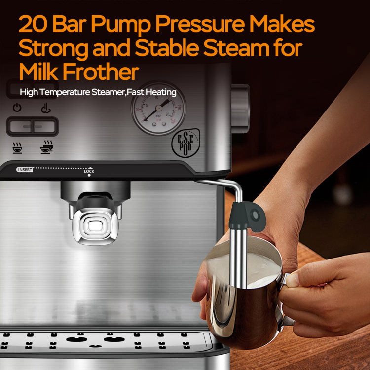 20 Bar Professional Espresso Machine With Milk Frother, Single & Double Shot, Ese Pod Compatible, Pressure Display, Removable Water Tank For Cappuccino, Latte, & Macchiato Home Barista Edition