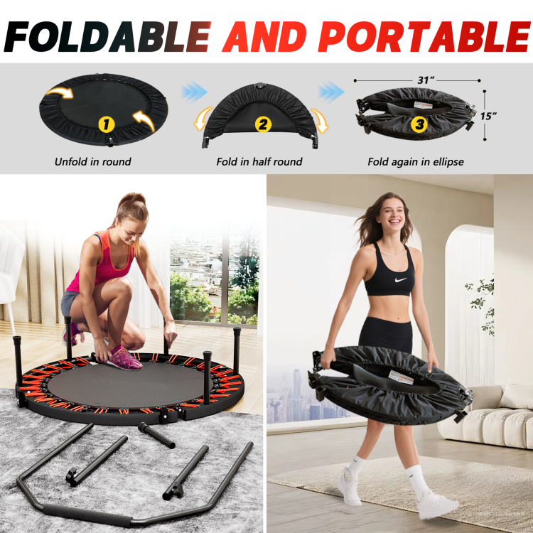 Yc 40Inch Foldable Trampoline With Handle Premium Elastic Black
