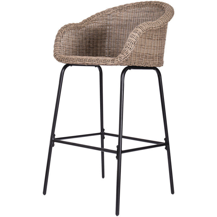 Ladd Outdoor Metal Wicker Barstool, Light Brown Faux Wicker, Set Of 2