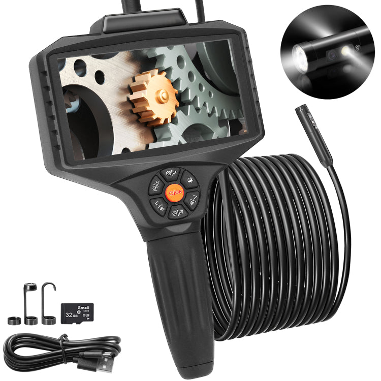 Triple Lens Borescope, 5" Ips Screen Inspection Camera With Lights, 8X Zoom 1080P Hd Split Screen, 10 Led Lights Scope Endoscope Camera For Automotive, Plumbing 16.5Ft Cable, 32Gb Card