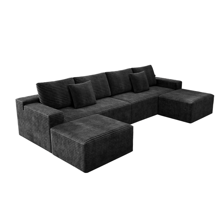137.8*70.9"Modular Sectional Sofa Seat,Upholstered Compressed Couch For Living Room,Bedroom,Apartment,No Assembly Required,4 Pc Free Combination,Plush Corduroy Fabric,Grey