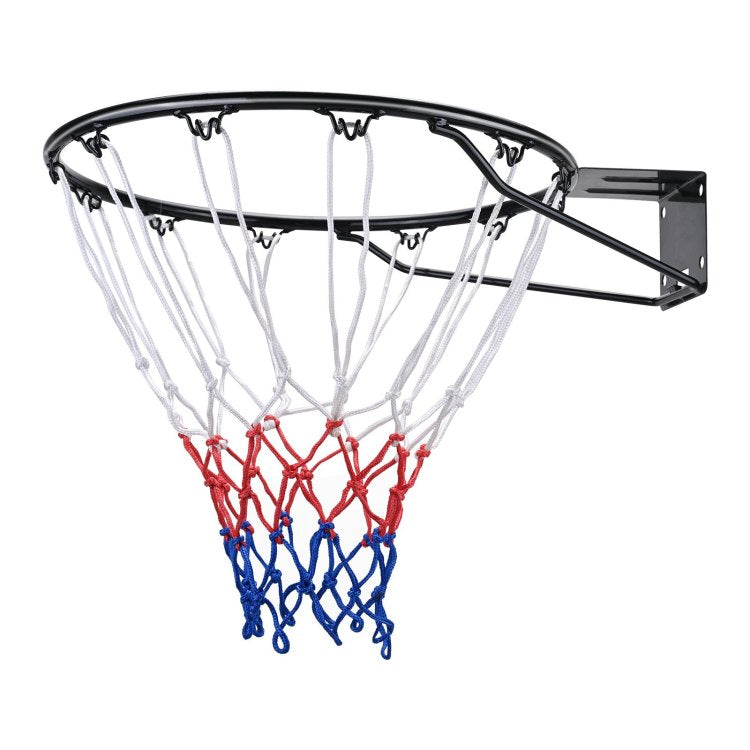 Basketball Rim, Wall Door Mounted Basketball Hoop, Heavy Duty Q235 Basketball Flex Rim Goal Replacement With Net And Double Spring, Standard 18" Indoor Outdoor Hanging Hoop For Kids Adults
