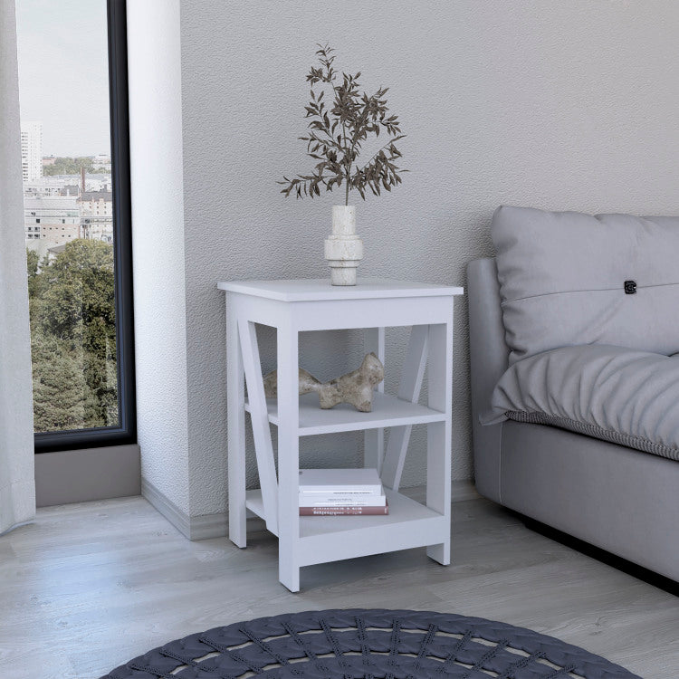 3 Tier End Table Nightstand, Side Table For Small Space, White