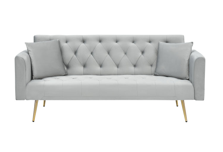 71 Inch Convertible Beautiful Seat Sofa, American Vintage Grey Velvet Material, Suitable For Small Living Room, Bedroom, Office