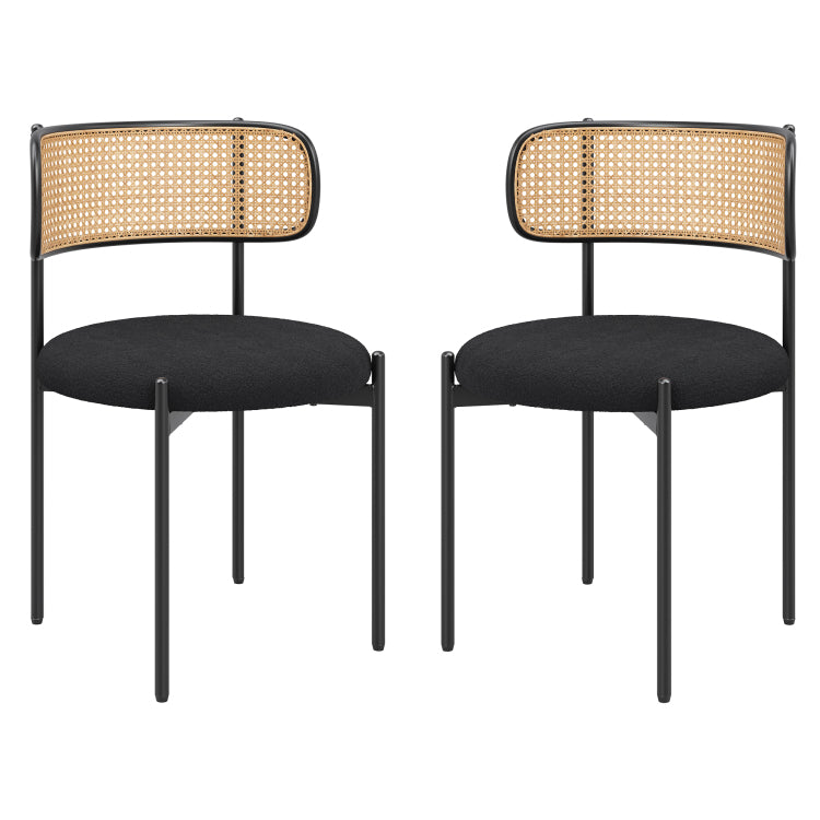 Modern Upholstered Dining Chairs Set Of 2,Rattan Back Dining Room Chairs,Accent Kitchen Chairs With Metal Legs