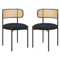 Modern Upholstered Dining Chairs Set Of 2,Rattan Back Dining Room Chairs,Accent Kitchen Chairs With Metal Legs