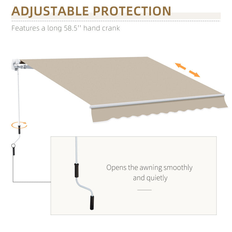 Outsunny 13' X 8' Retractable Awning, Patio Awnings, Sunshade Shelter W Manual Crank Handle, Uv & Water Resistant Fabric And Aluminum Frame For Deck, Balcony, Yard, Beige