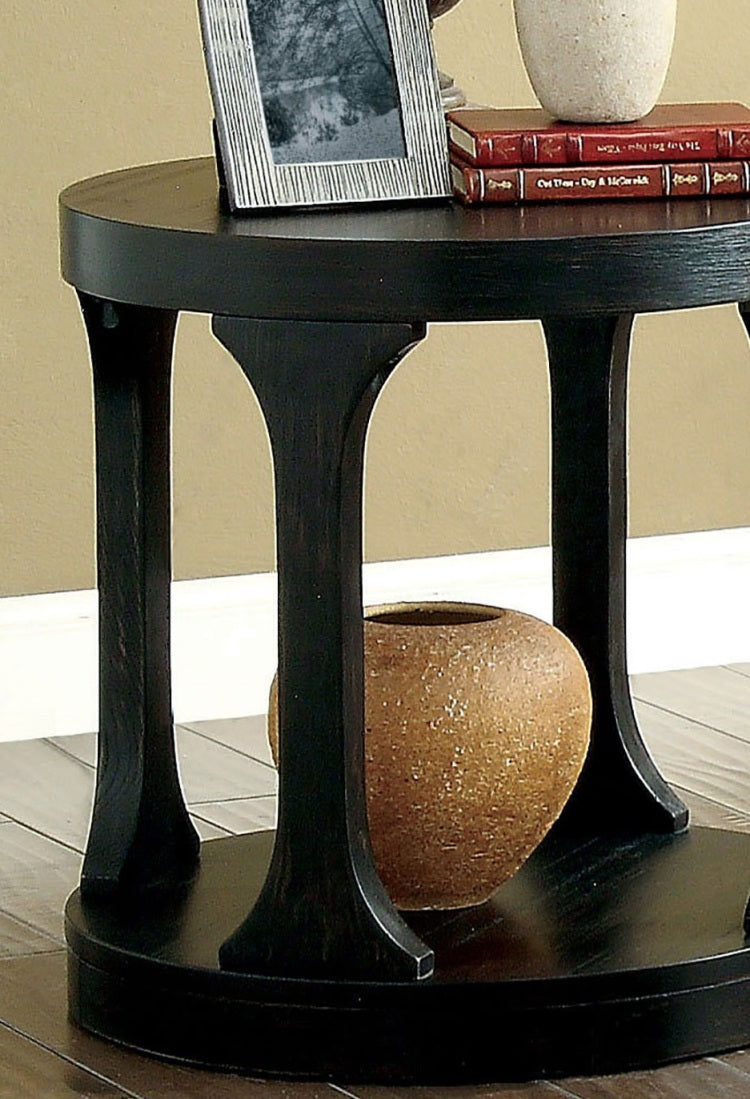 Transitional Style Antique Black Finish Bold Round Structure End Table With Extra Storage Shelf I Designed Legs Coffee Table Not Included