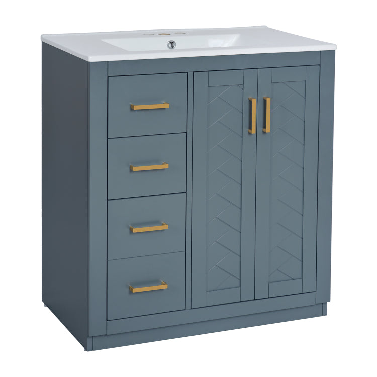 60'' Bathroom Vanity Set With Ceramic Sink Separate ,Solid Wood Frame Bathroom Storage Cabinet, Freestanding Vanity Set With Drawers & Soft Closing Doors