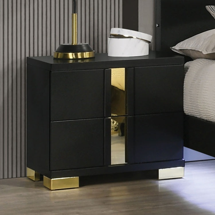 Attractive Beautiful Nightstand Bedroom Furniture Black And Gold Finish Bracketed Metal Legs 1Pc Bedside Table