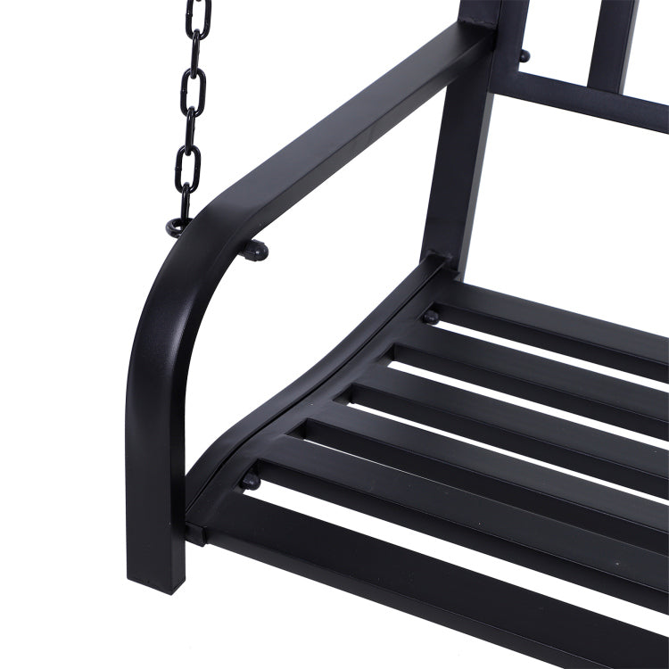 Outsunny 2 Person Front Porch Swing Patio Swing Bench, Outdoor Steel Swing Chair With Sturdy Chains, For Backyard, Deck, 528 Lb Weight Capacity, Black