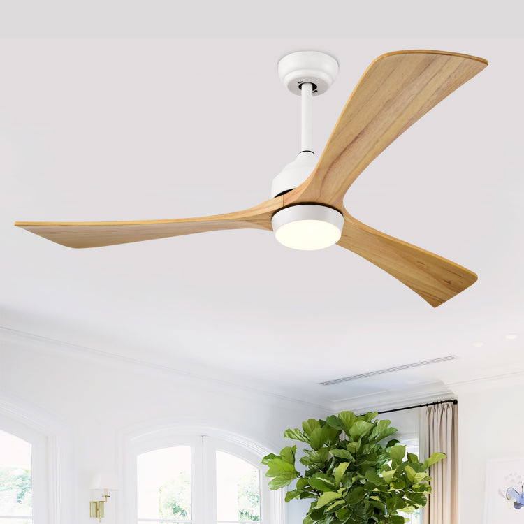 52" Solid Wood Blades With Lights Remote Control,Quiet Dc Motor 3 Blade S 6 Speed Levels,Reversible , For Patio Living Room, Bedroom, Office,Indoor. White Natural