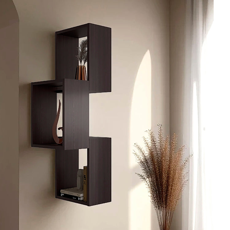 Wenge Wall Mounted Geometric Shelf Unit