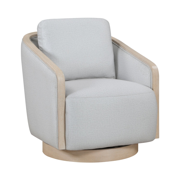 Gray Accent Chair Modern Living Room Furniture, 1Pc Swivel Lounge Chair Luxury Comfort Wood Trim Arm