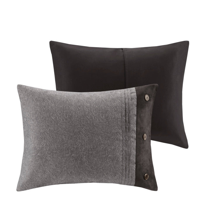 7 Piece Faux Suede Comforter Set Grey Queen
