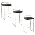 30" Contemporary Stackable Barstool With Black Faux Leather Set Of 3