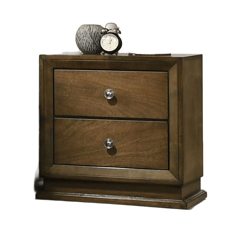 Walnut Finish 1Pc Nightstand Transitional Style Bedside Table 2 Drawers Zinc Iron Bronze Metal Knob