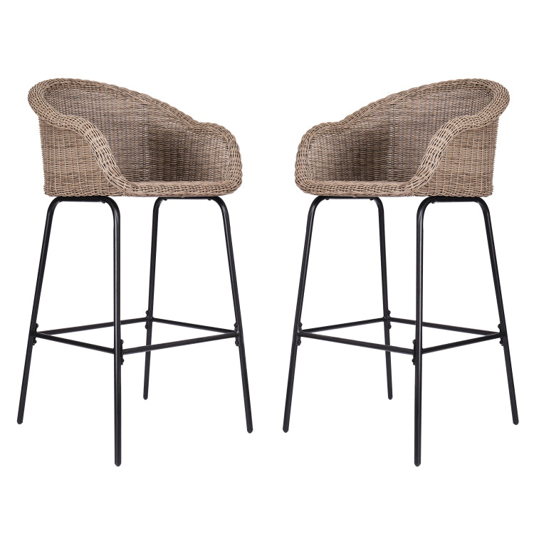 Ladd Outdoor Metal Wicker Barstool, Light Brown Faux Wicker, Set Of 2