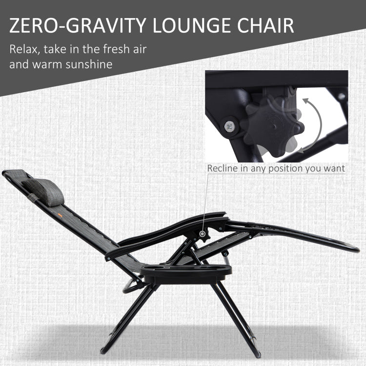 Outsunny Zero Gravity Chair Set With Side Table, Folding Reclining Chair With Cupholders & Pillows, Adjustable Lounge Chair For Pool, Backyard, Lawn, Beach, Gray