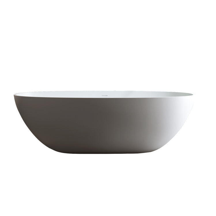 59'' Solid Surface Matte Tub, Solid Surface Soaking Tub, Stone Resin Freestanding Bathtub, Thick Edge Stand Alone Tubs With Overflow, Pop Up Drain, Matte White Oval