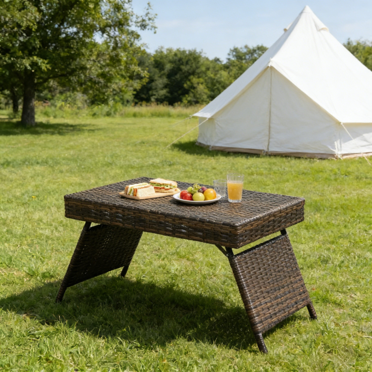 Portable Folding Wicker Table, Brown