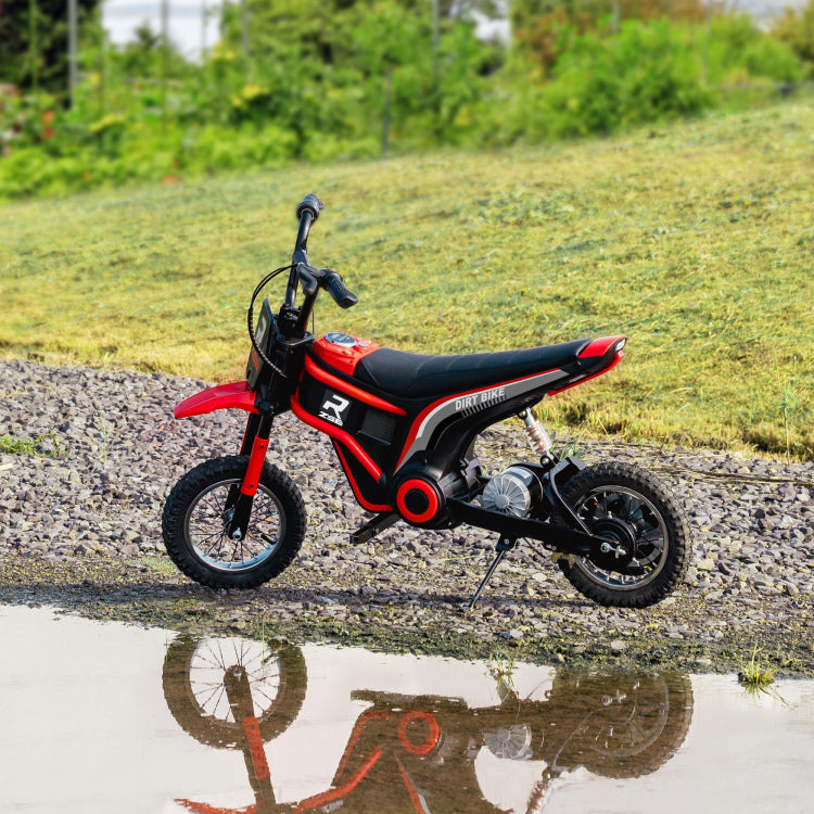 Aosom Electric Dirt Bike With Twist Grip Throttle, 24V 350W Off Road Electric Motorcycle, Up To 15 Mph With Brake, Music Horn, Rear Suspension For Ages 13 Years, Red