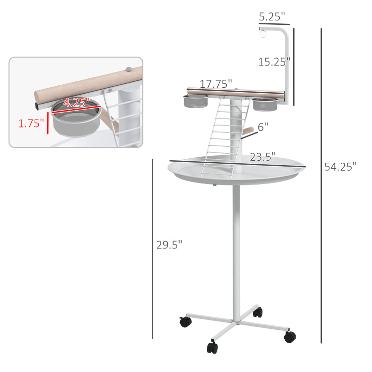 Easy To Move Bird Stand With Wheels, Feed Bowls, Round Tray,Bird Feeder Station
